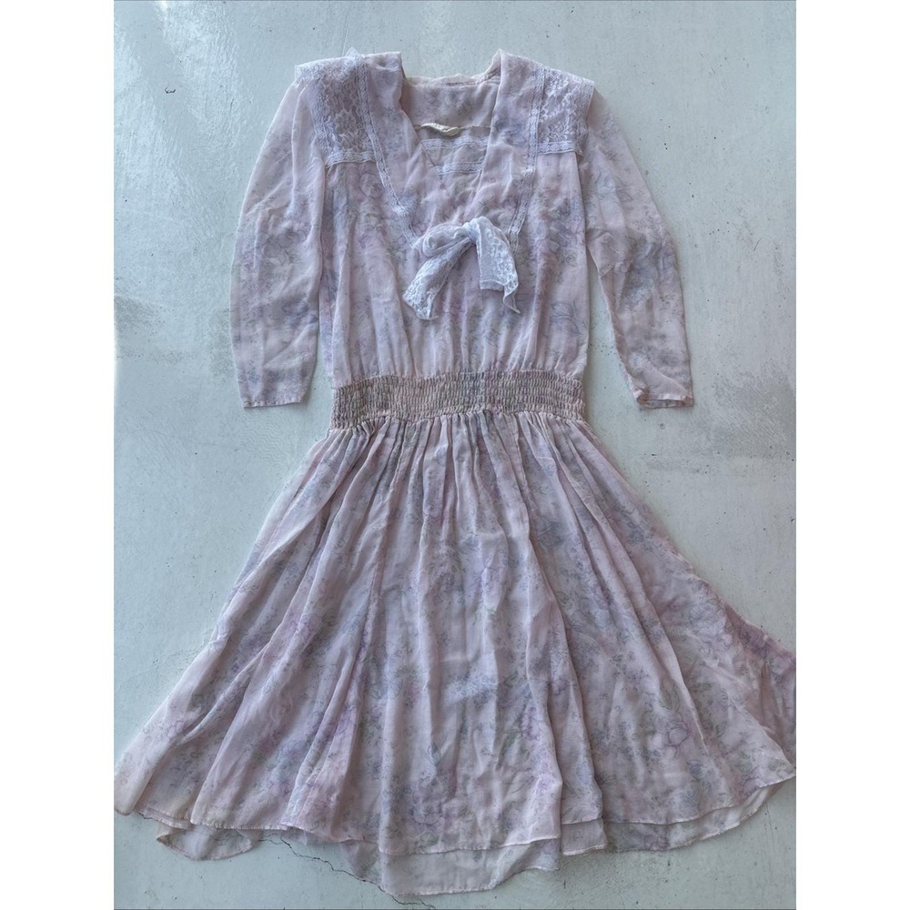 Vintage Gunne Sax Floral Cotton Drop Waist Gunne Sax Dress Sheer & Lace